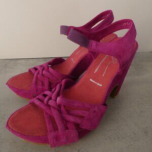 Donald J Pliner Women's US 7 Hally Wedge Pink Suede Platform Slingback Studs